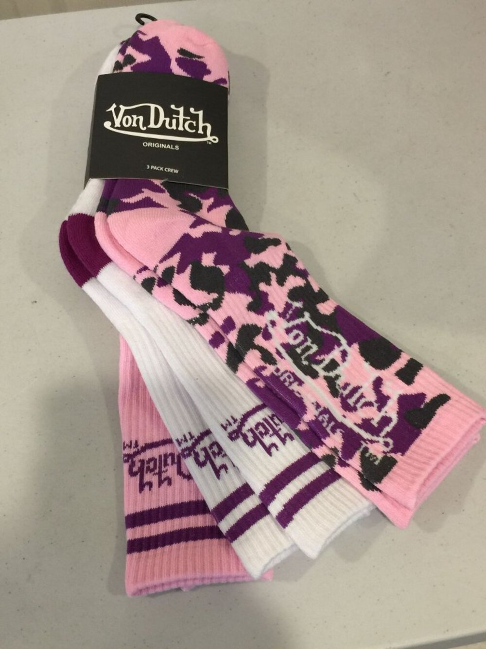 Von Dutch Pink Purple Camo Crew Socks Ladies OSFM